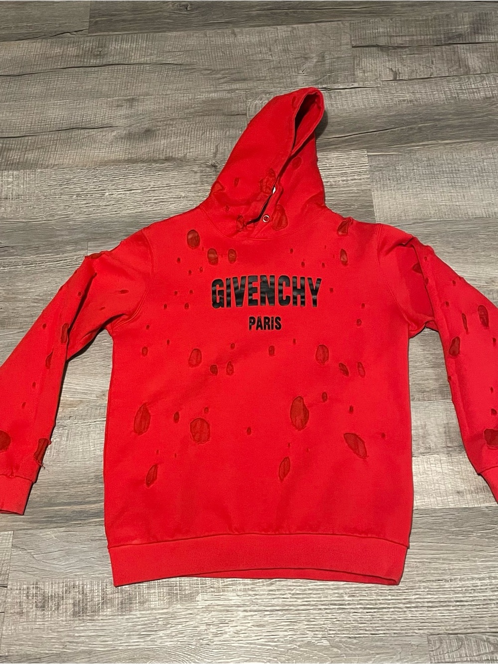 Givenchy Paris Red Distressed Hoodie Kids XL